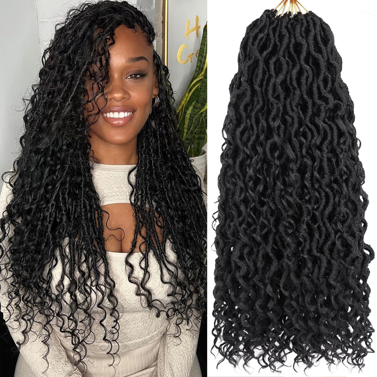 18 Inch Goddess Locs Crochet Hair 8 Packs Curly Synthetic Boho Extensions