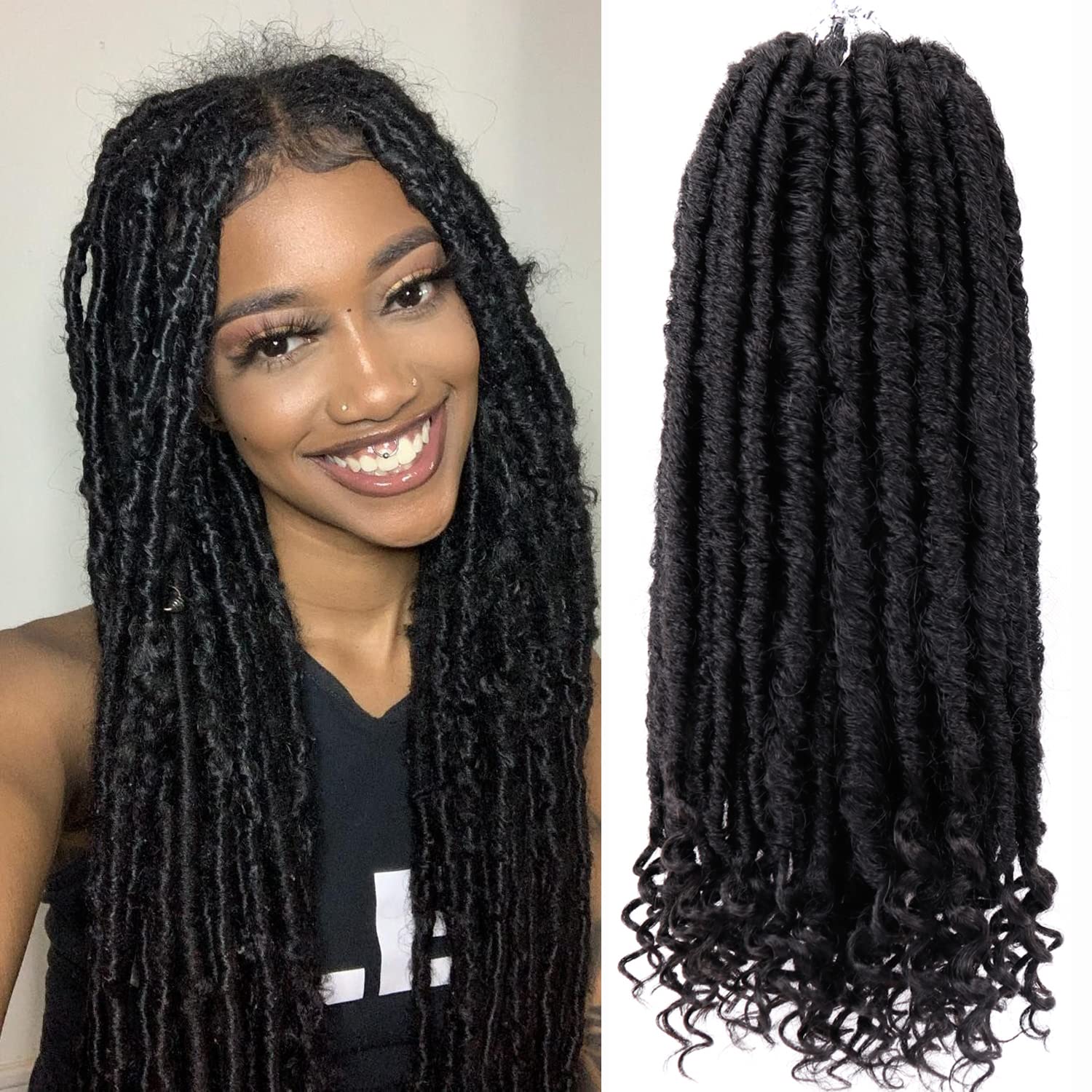14 Inch Soft Faux Goddess Locs Crochet Hair Extensions 6 Packs 1B#