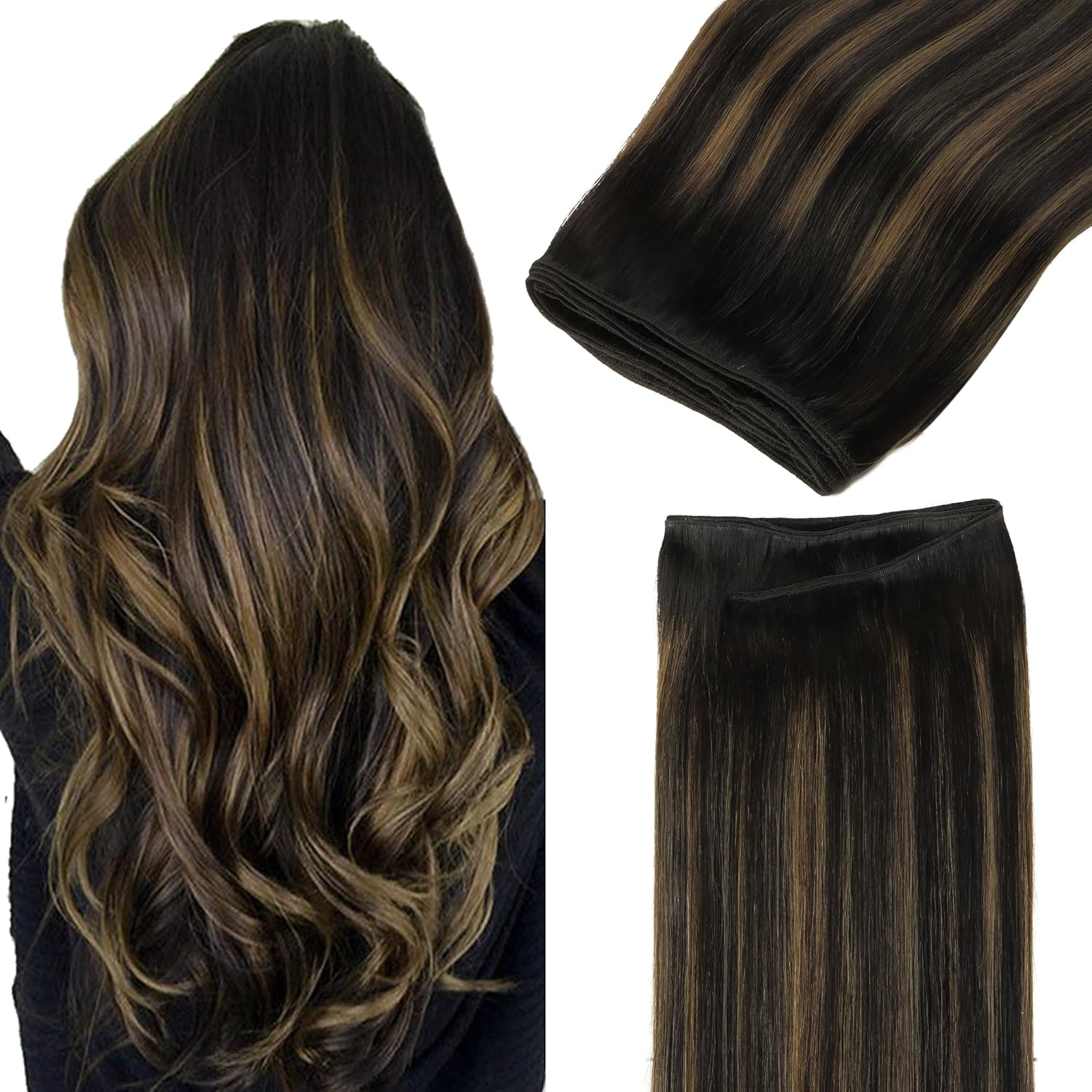 GOO GOO 18-Inch Balayage Sew In Hair Extensions 100g Real Human Hair Weft Bundles