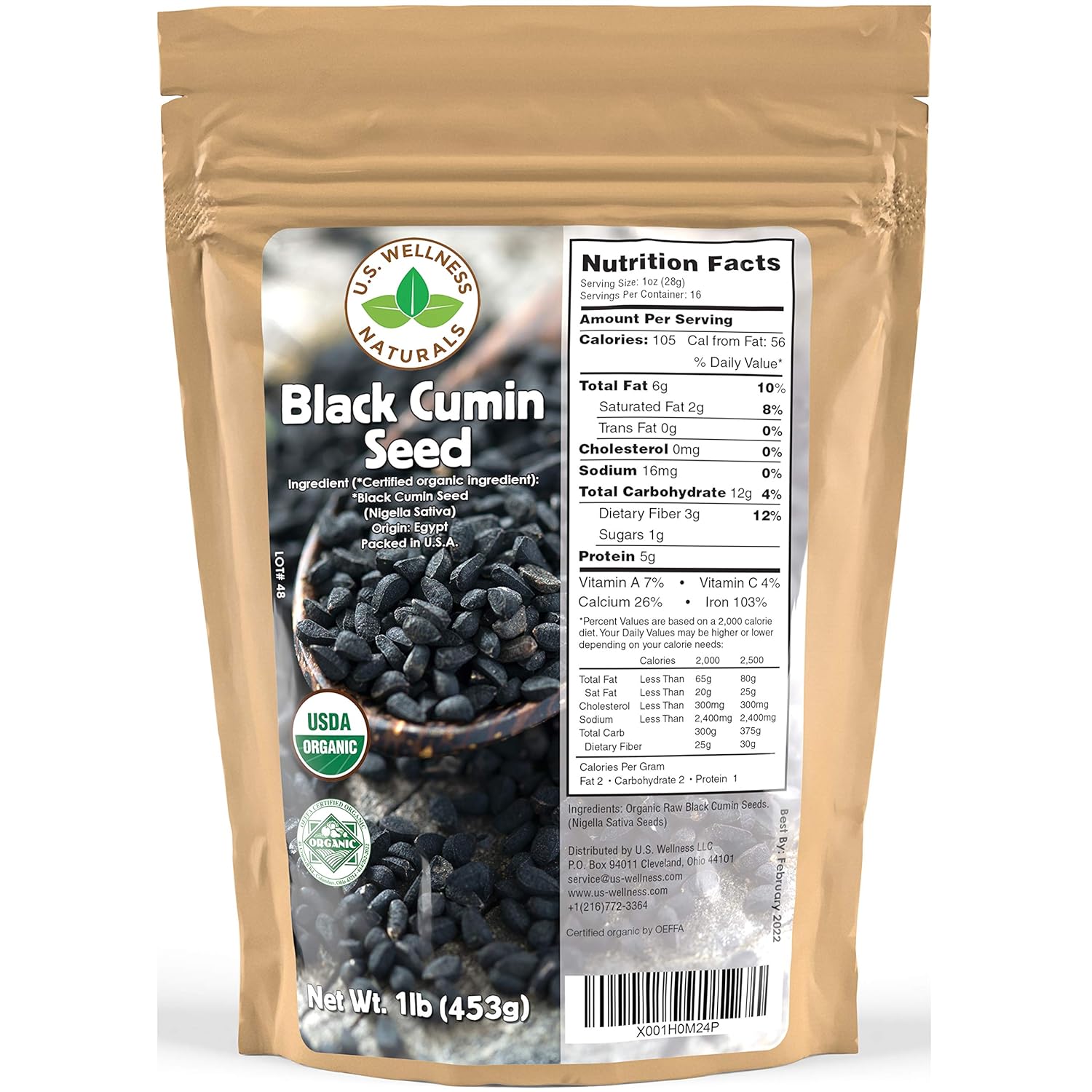 USDA Certified Organic Black Cumin Seed 1lb Egyptian Nigella Sativa