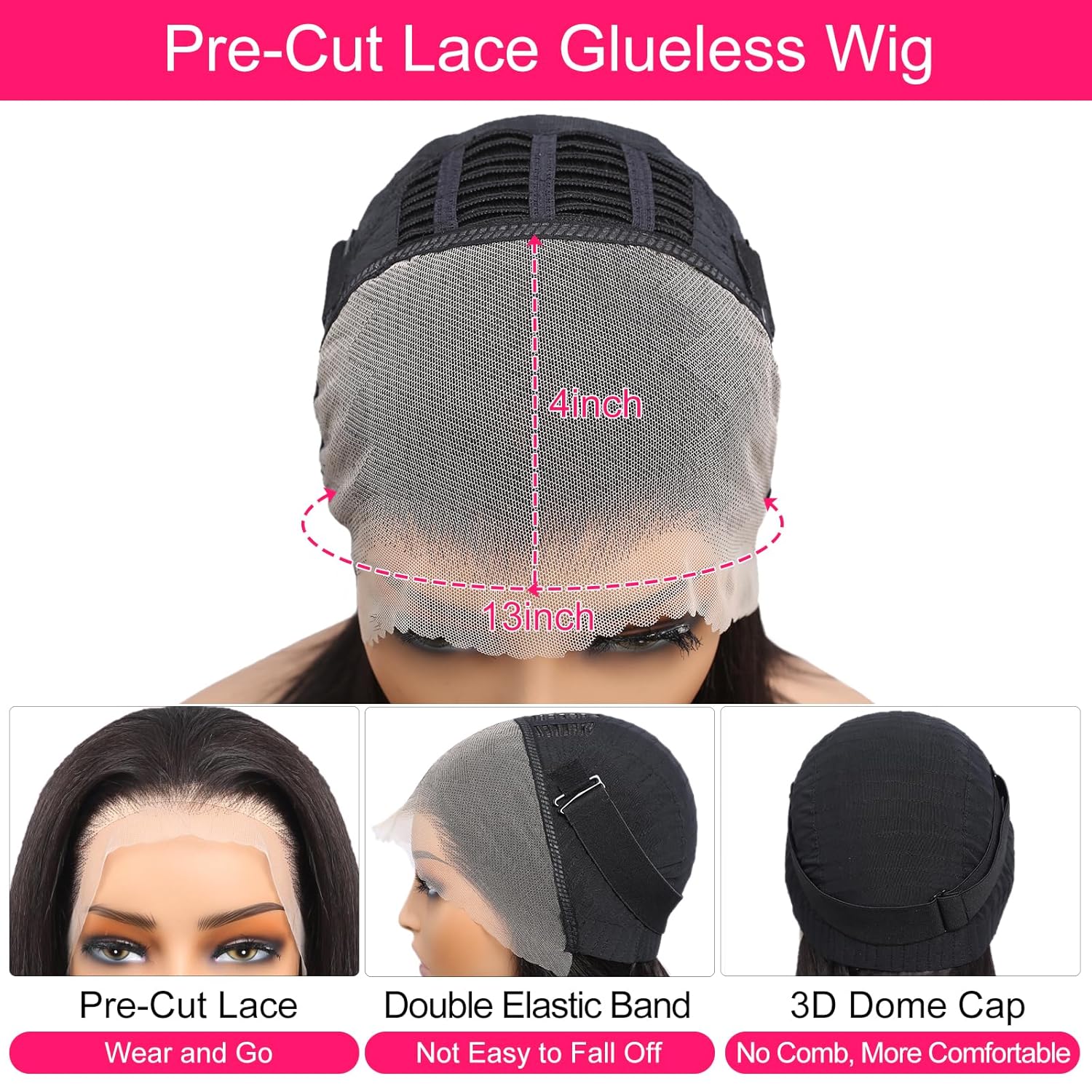 MEGALOOK 12 Inch Glueless Bob Wig 180% Density Pre-Plucked Human Hair Black - Image 4
