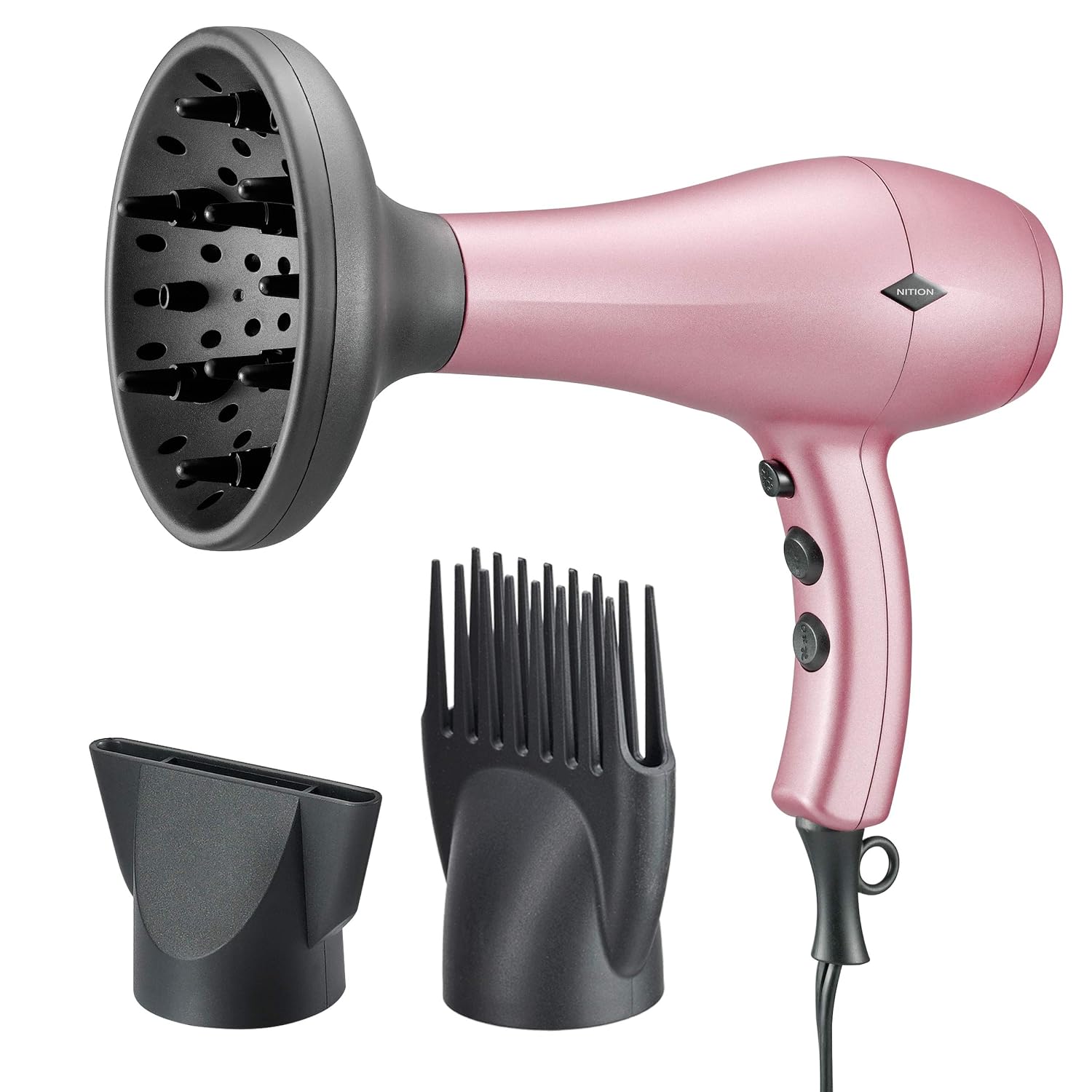 NITION 1875W Ceramic Hair Dryer Rose Pink Lightweight with Diffuser