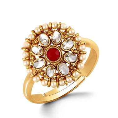 Kanak Jewels Antique Gold Plated Kundan AD Stone Adjustable Ring for Women Wedding Party Girls Girlfriend