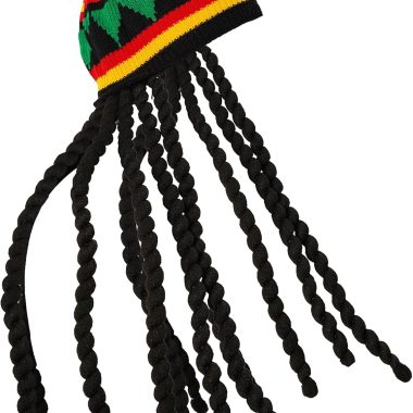 Original Rasta Tam Hat with Attached Black Dreadlocks Wig - One Size Fits Most Party Fun