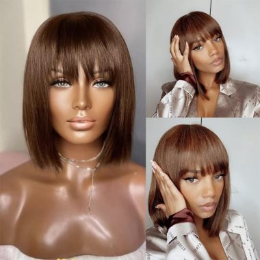 10 Inch Brown Chocolate Ombre Glueless Human Hair Wig 13x4 HD Lace Front 150% Density