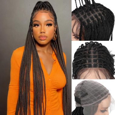 WIGER Full Double Lace 30" Large Micro Braid Wig for Black Women Knotless Box Braids Synthetic Handmade