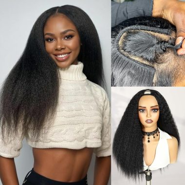 WIGER Kinky Straight Human Hair Half Wig Glueless Leave Out 200% Density 22 Inch Wear and Go