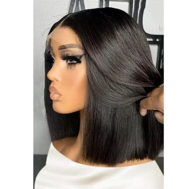 Women's 12-inch 200% Density Human Hair Bone Straight Short Bob Wig HD Transparent Glueless Lace Front