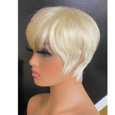 Women's 10-inch Remy Human Hair Short Straight Wig with Bangs Lightweight Natural Look