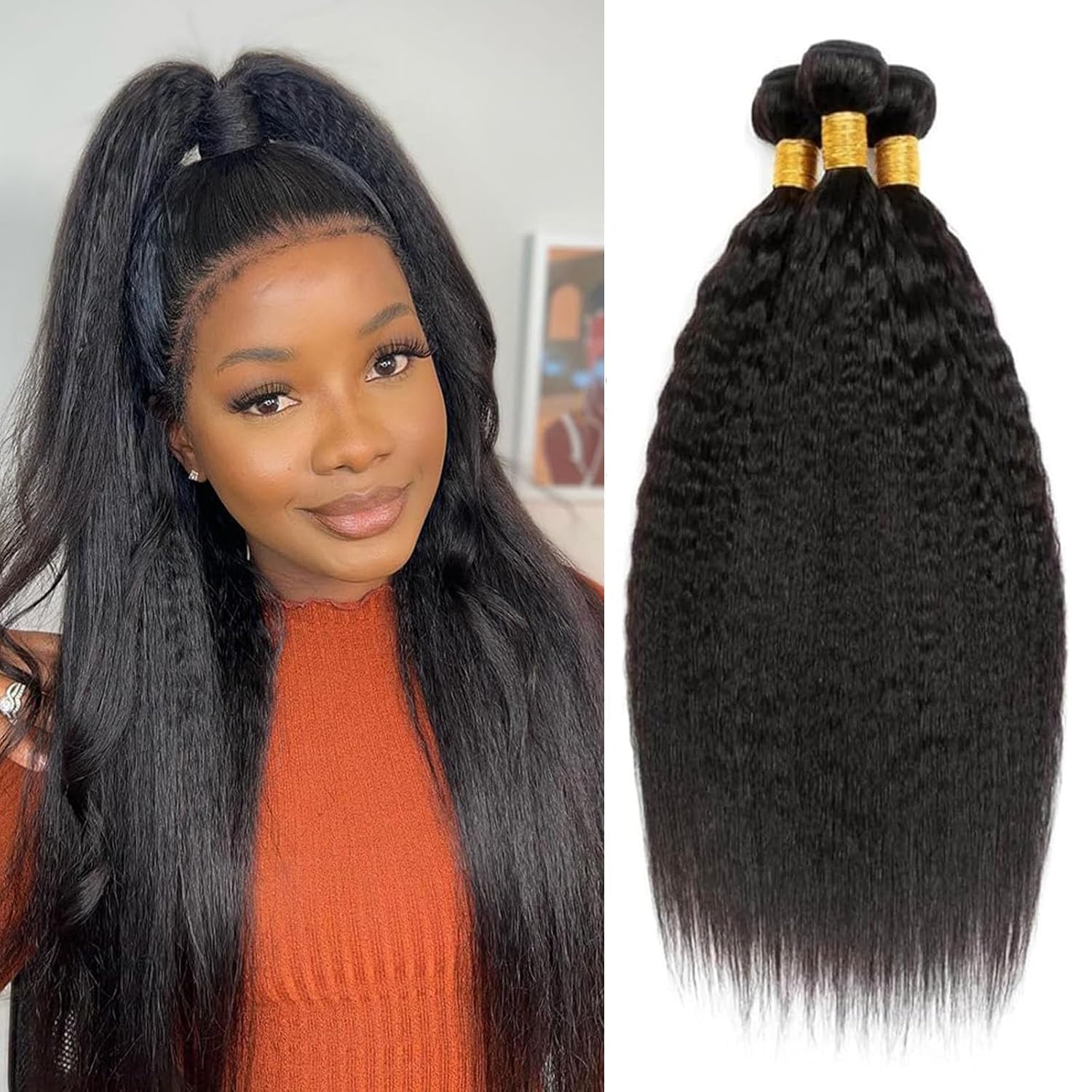 100% Unprocessed Brazilian Virgin Hair 3 Bundles 14 16 18 Inch Straight Sew-In Black Extension