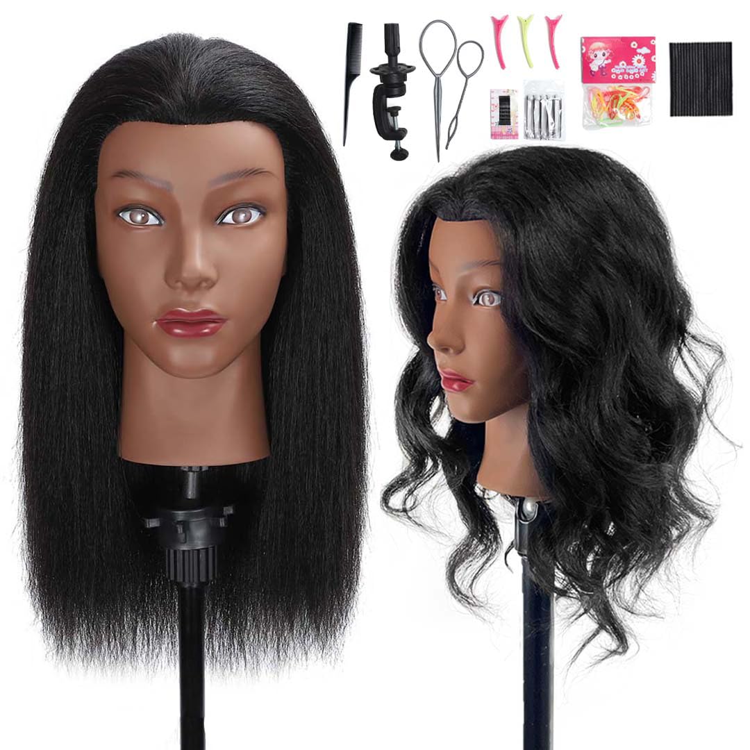 16 Inch MQHIHI Human Hair Mannequin Head for Cosmetology Practice Braiding