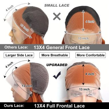 10 Inch 250% Density Ginger Bob Lace Front Wig Human Hair 13x4 Orange HD Lace Closure