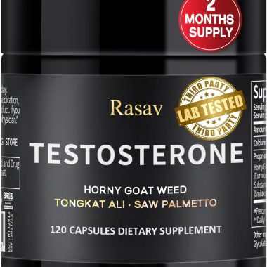 Rasav Horny Goat Weed and Tongkat Ali Supplement for Men, Testosterone Booster Supplement for Men, Male Enhancing Supplements, Supports Muscle Growth, Strength, Energy and Stamina, 120 Capsules