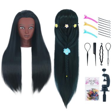 Mannequin Head with Hair 26"-28'' Doll Head for Hair Styling Manikin Practice Cosmetology Training Braiding Heads With Clamp Holder and Styling Tools (Black)