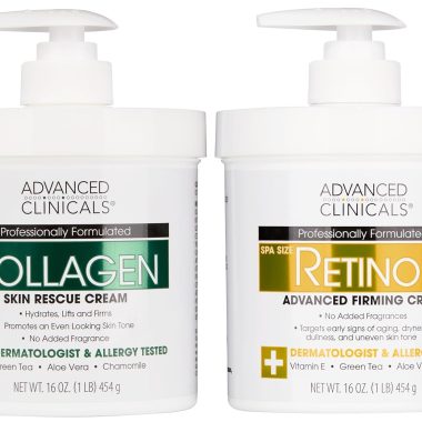 Advanced Clinicals Retinol Body Lotion & Collagen Face Cream Fragrance-Free 2-Piece Skincare Set for Men and Women
