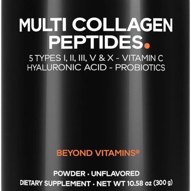 Codeage Multi Collagen Peptides Powder + Probiotics Black Edition, Vitamin C, Hyaluronic Acid Powder Supplement, Grass-Fed, Hydrolyzed, Zero Carbs, Type I, II, III, V & X, Unflavored, 10.58oz