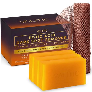 VALITIC Kojic Acid Turmeric Vitamin C Retinol Dark Spot Remover Soap 3 Pack with Hyaluronic Acid and Net Sponge
