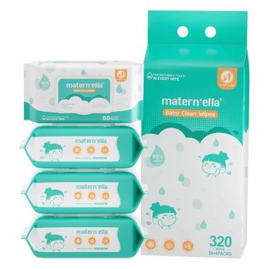 MATERN'ELLA 320 Count Sensitive Skin Baby Wipes 99% Water Based Hypoallergenic Gentle Formula 4 Flip-Top Packs