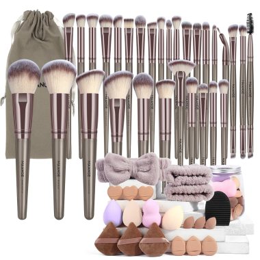 MAANGE 51 Pcs Champagne Makeup Brush Set with Bag Multi-functional Tools