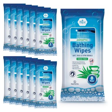 MED PRIDE Hospital Waterless No-Rinse Bath Wipes for Adults, Soft Thick, 12 Packs 96 Count Aloe Vera