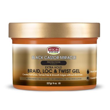 African Pride Black Castor Miracle Extra Hold Braid Gel 8oz Coconut Oil Tames Frizz