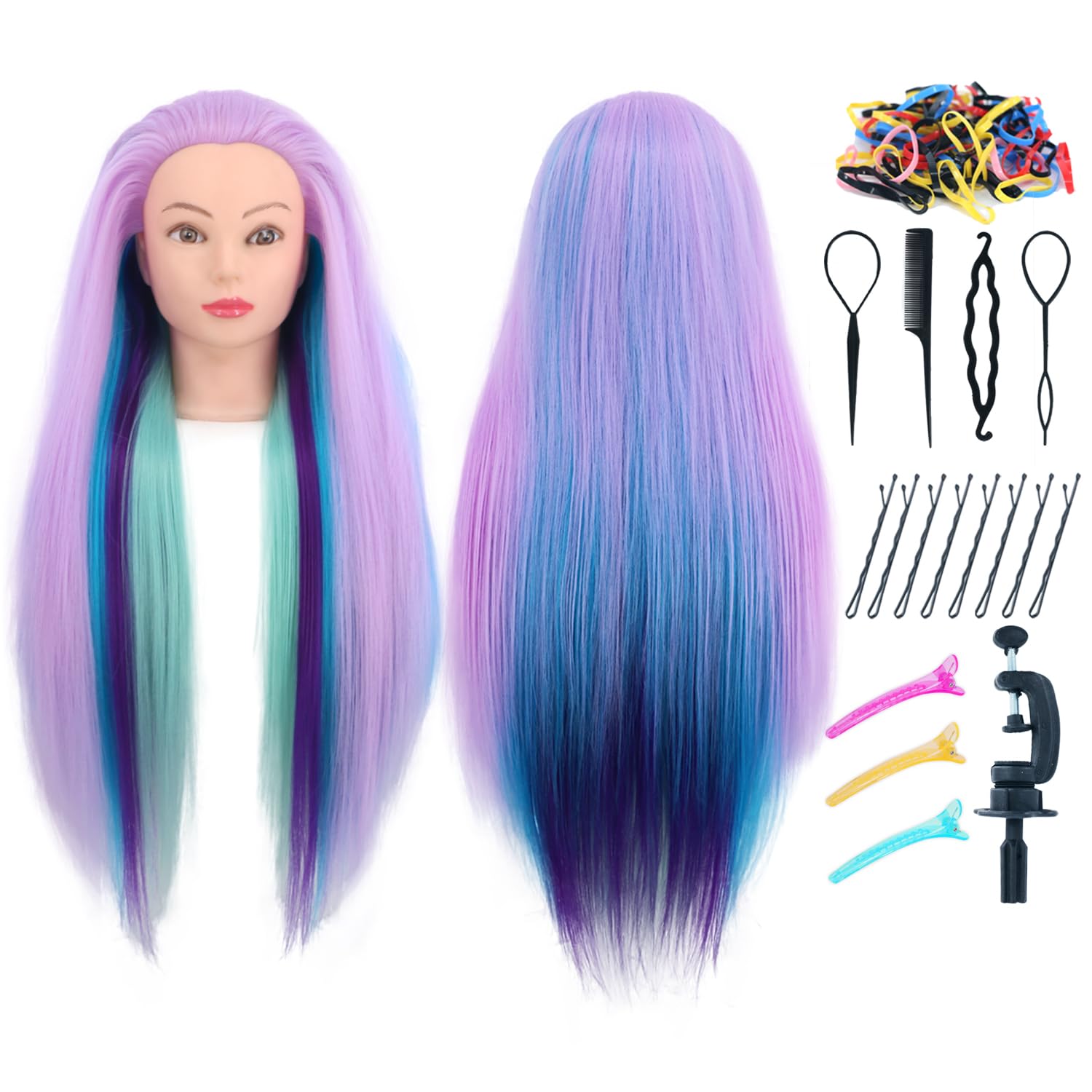 29 Inch Cosmetology Mannequin Head for Hair Styling Training Doll Head with Clamp Holder Cherry Blossom Four Colors