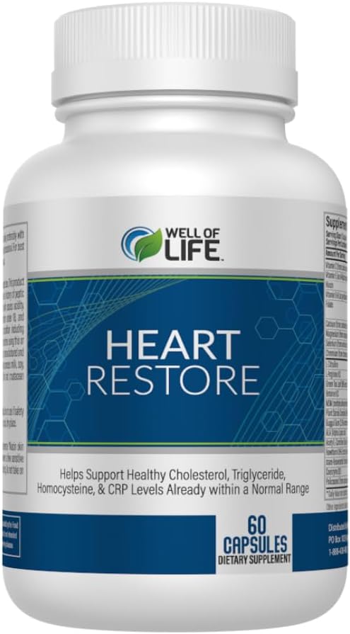 Well of Life Heart Restore 60 Veggie Capsules for Healthy Cholesterol and Triglyceride Support USA Made