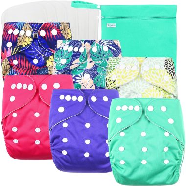 Leekalos Reusable Cloth Diapers for Baby Boys and Girls with Inserts and Wet Bag, One Size, Floral Print