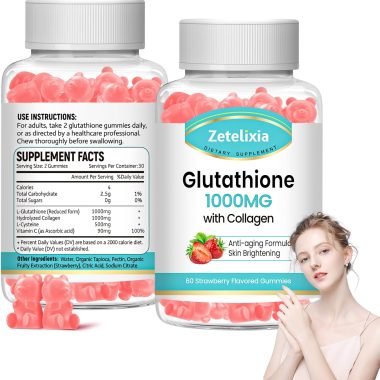 2 Pack Vegan Strawberry Collagen Glutathione Gummies for Women - 120 Count Sugar-Free Anti-Aging Support
