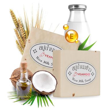 Yeahgoshopping 2-Piece Handmade Jasmine Rice Milk Soap Bar 60-65 Grams Moisturizing Organic Thailand
