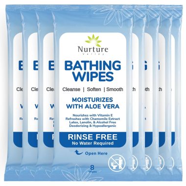 Nurture Rinse-Free Adult Bathing Wipes 64 Count with Aloe for Sensitive Skin