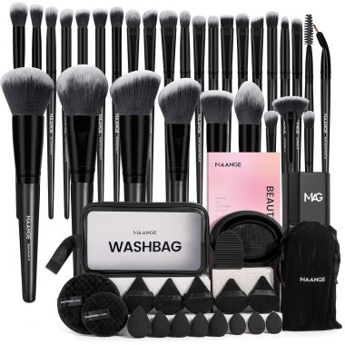 MAANGE 51 Piece Professional Black Makeup Brush Kit for Foundation, Powder, Eyeshadow