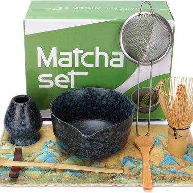 8 Piece Black Matcha Ceremony Set with Bamboo Whisk, Holder, and Bowl for Lattes and Tea Gifts
