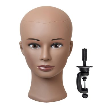 YANTAISIYU Professional Dark Brown Bald Mannequin Head for Wig Making and Display with Clamp Stand