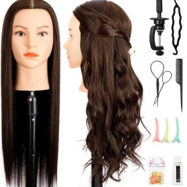 26-28 inch Dark Brown 80% Human Hair Mannequin Head for Cosmetology and Hair Styling Practice