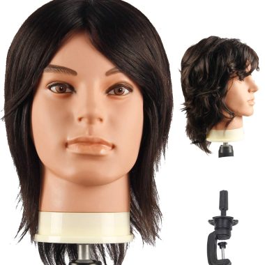 100% Human Hair Male Mannequin Head for Cosmetology Cutting and Styling with Clamp Stand