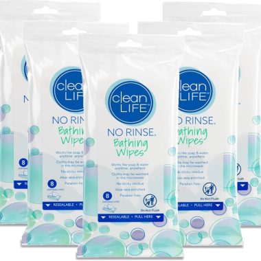 Cleanlife Products No-Rinse Bathing Wipes 5 Pack - Hypoallergenic, Aloe Vera Enriched, Microwaveable, 8 Wipes Each