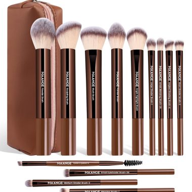 MAANGE 13 Piece Professional Makeup Brush Set Premium Synthetic Travel Brushes with Coffee Case