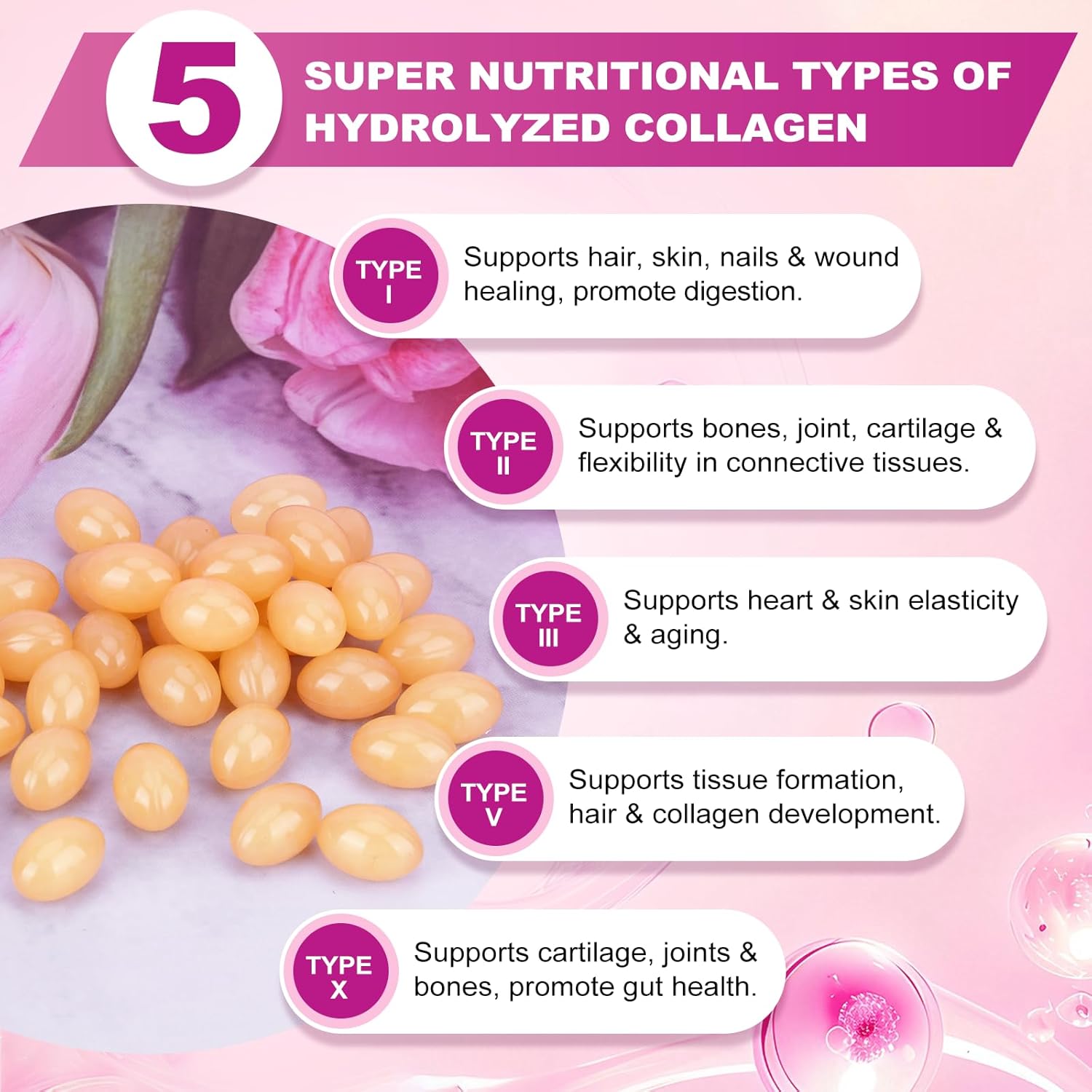 120 Count Multi Collagen Peptides Pills for Women 2000mg, Type I, II, III, V, X with Hyaluronic Acid and Vitamin C for Skin, Hair, and Nail Support - Image 3