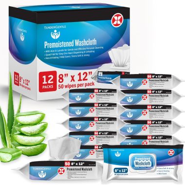 Non Flushable Wet Wipes for Adults - Case of 600 Body Wipes with Aloe and Lanolin - Good for Incontinence and Personal Cleansing