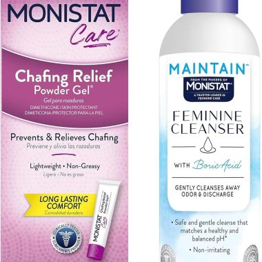 Monistat Chafing Relief Powder Gel 1.5 Oz with Fragrance-Free Boric Acid Feminine Cleanser 10 Fl Oz