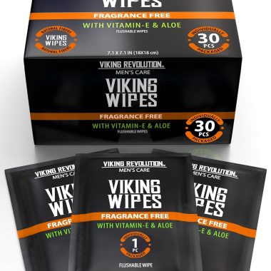 Viking Revolution Flushable Wet Wipes for Adults Unscented - 30 Individually Wrapped Travel Wipes - Disposable Toilet Wipes with Vitamin E and Aloe