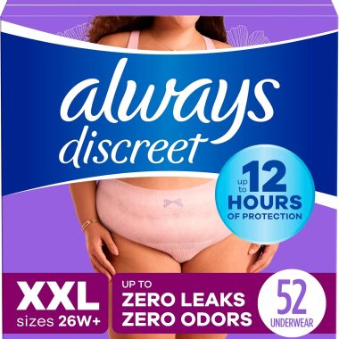 Always Discreet Adult Incontinence Underwear for Women and Postpartum Underwear, XXL, Up to 100% Bladder Leak Protection, 52 Count (4 Packs of 13)