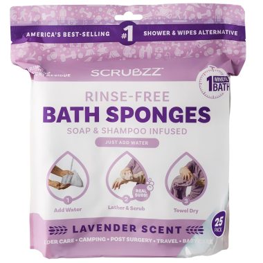 Scrubzz Disposable No Rinse Bathing Wipes - 25 Pack - All-in-1 Single Use Shower Wipes, Simply Dampen, Lather, and Dry Without Shampoo or Rinsing (Lavender, 1-Pack)