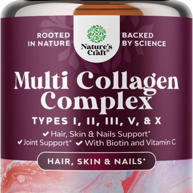 Advanced Multi Collagen Peptides Supplement 90 Count for Hair, Skin, Nails, Type 1, 2, 3, 5, X & Biotin