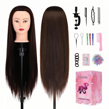 28 Inch Dark Brown Mannequin Head For Hair Styling Training Braiding Cosmetology Practice Doll With Stand
