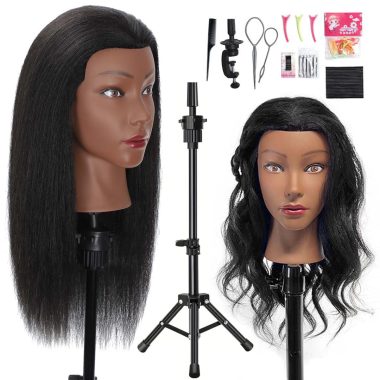 MQHIHI 18 Inch Human Hair Mannequin Head for Cosmetology Practice with Tripod and Tools