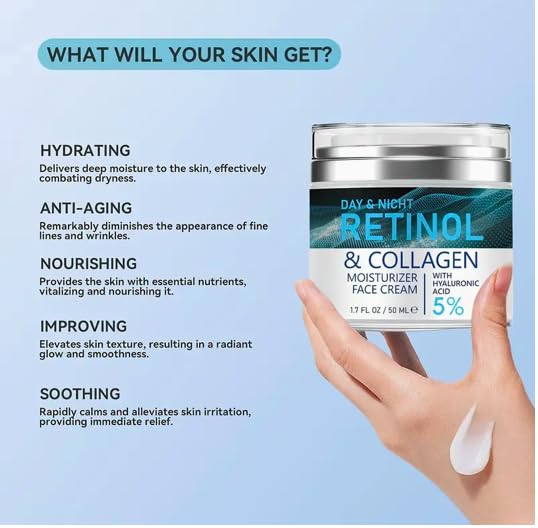 Retinol and Collagen Face Cream Hyaluronic Acid 1.7 fl oz Day Night Anti-Aging Moisturizer - Image 2