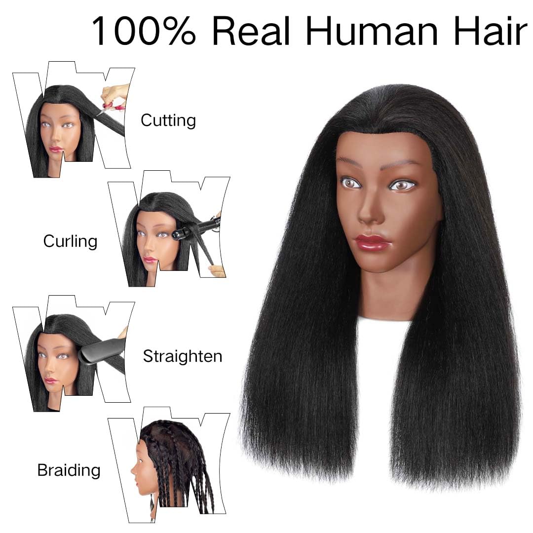 16 Inch MQHIHI Human Hair Mannequin Head for Cosmetology Practice Braiding - Image 3