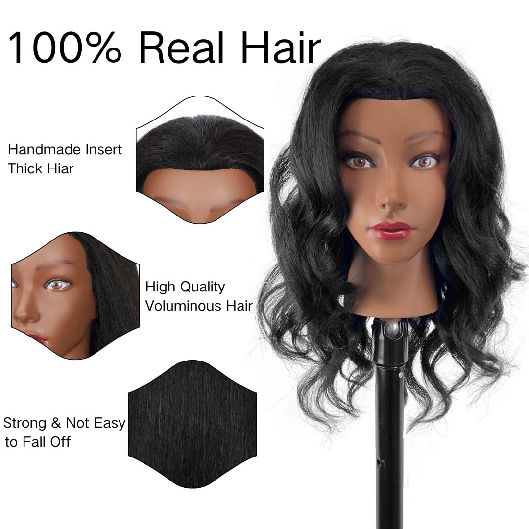 16 Inch MQHIHI Human Hair Mannequin Head for Cosmetology Practice Braiding - Image 2
